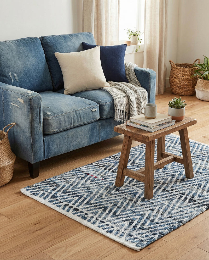 Zigzag Marina Collection Area Rug - HarborStripes Rectangle Denim  lifestyle 14