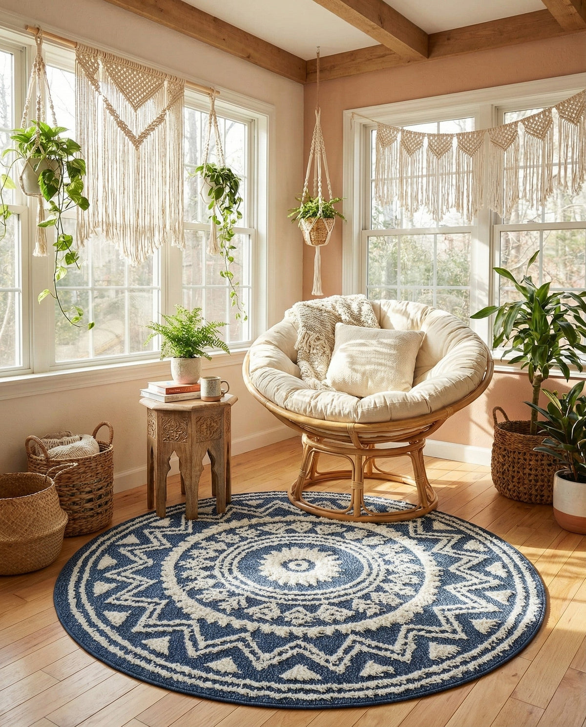 Sahara Chic Collection Area Rug -  Tangier Round Blue  lifestyle 126
