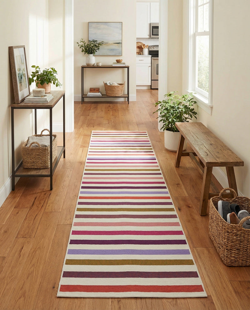 Seaside Stripes Collection Area Rug - Azul Runner White  lifestyle 70