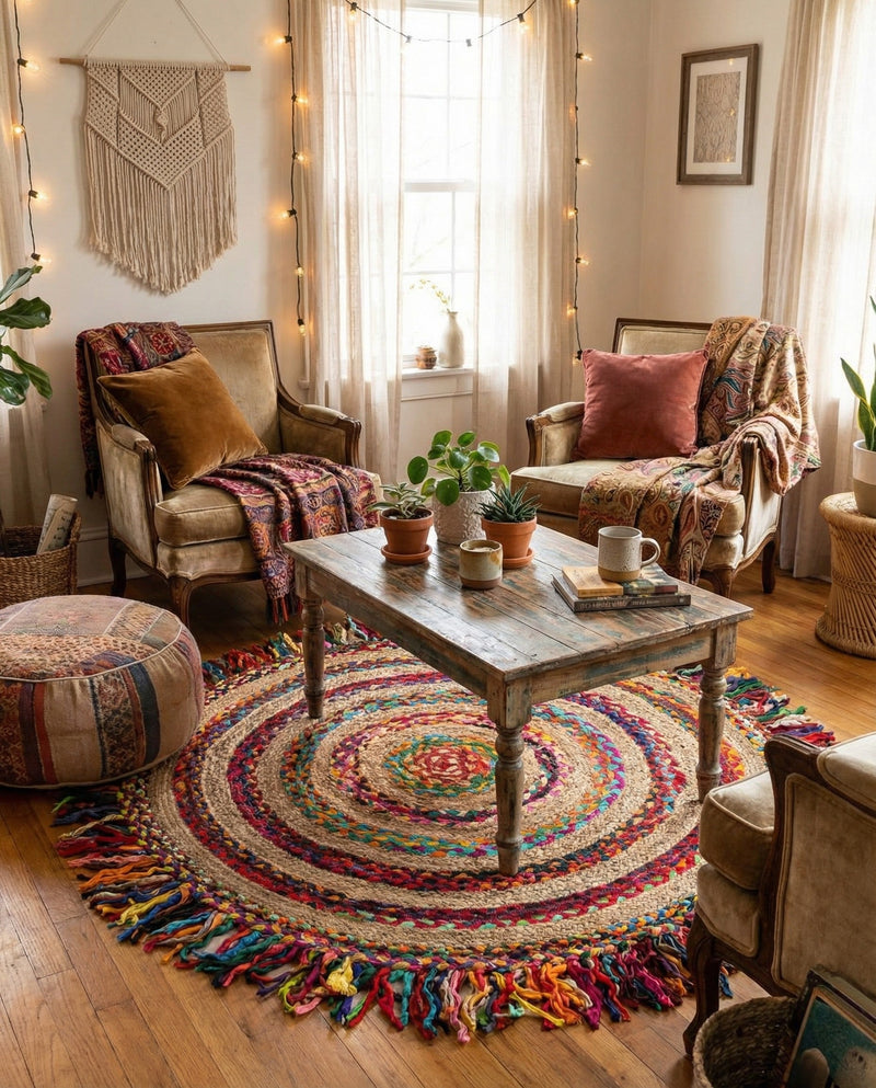 Osian Looms Collection Area Rug - Kathmandu Round Multi  lifestyle 26