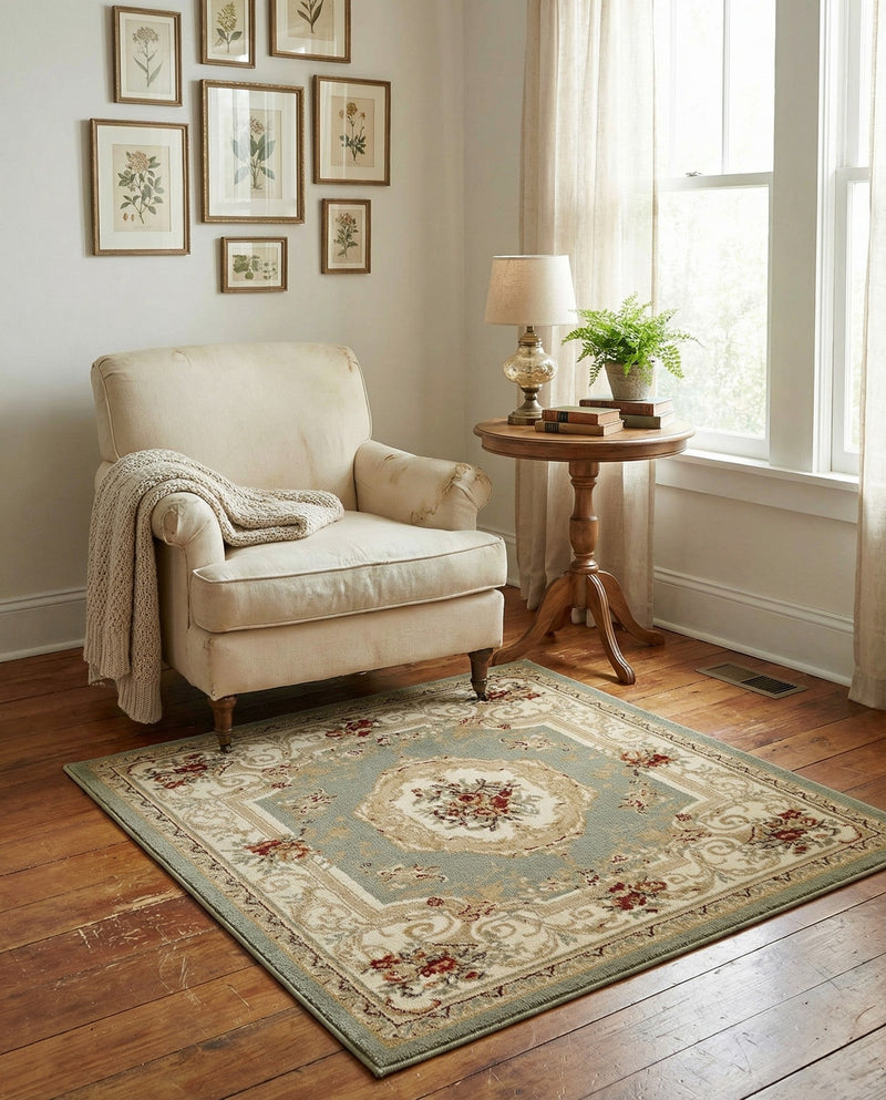 Versailles Elegance Collection Area Rug -  Louveciennes (Green) Square Green  lifestyle 37