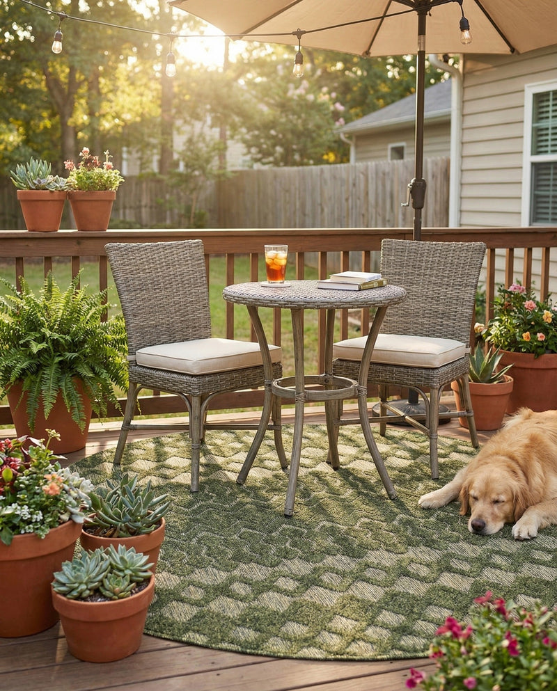 Garden Lattice Charm Collection Area Rug -  Pergola (Green) Round Green  lifestyle 36
