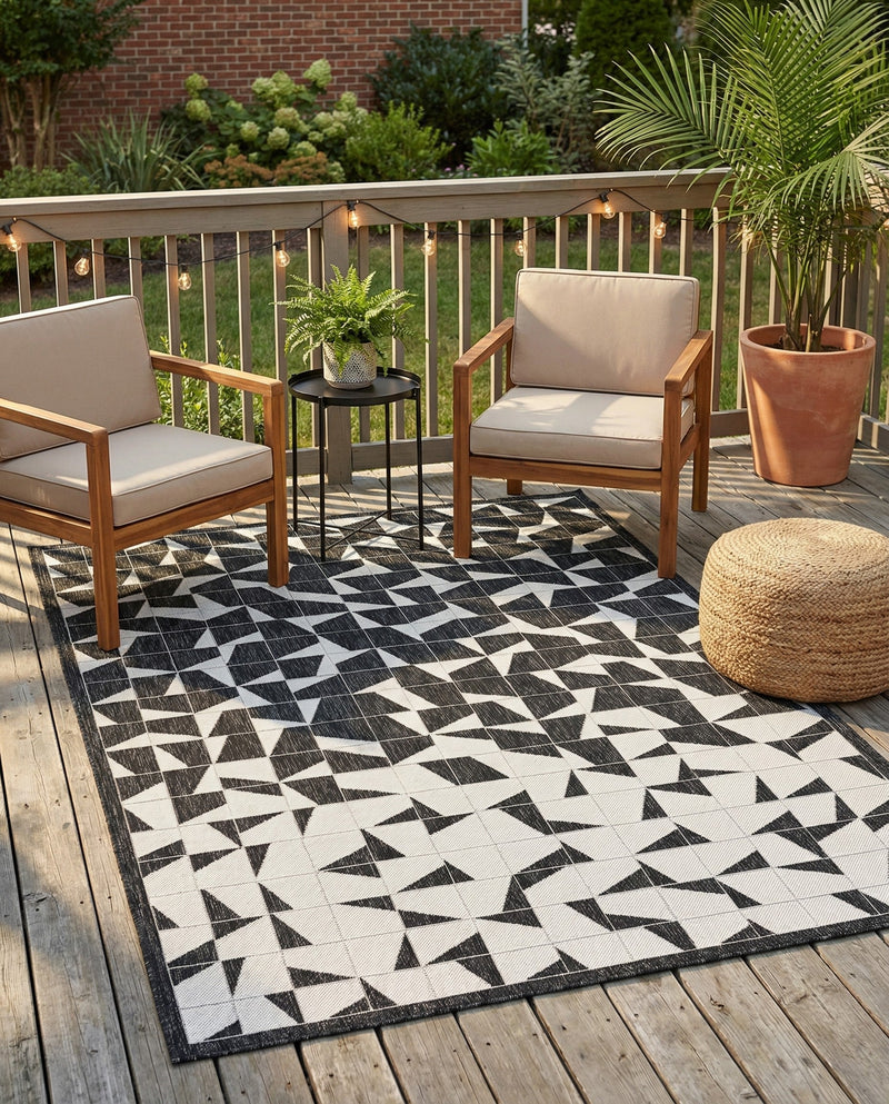 Urban Terrace Collection Area Rug -  Mercer Rectangle Black and White  lifestyle 11
