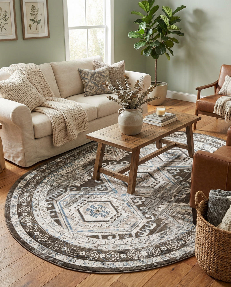 Savannah Elegance Collection Area Rug -  Tybee (Gray) Oval Gray  lifestyle 72