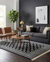 Samarkand Elegance Collection Area Rug -  Margilan (Black and White) Rectangle Black and White  lifestyle 10