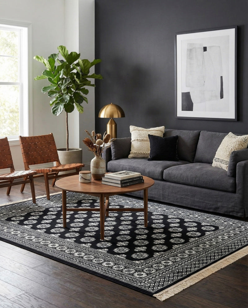Samarkand Elegance Collection Area Rug -  Margilan (Black and White) Rectangle Black and White  lifestyle 10