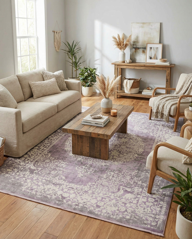 Rustic Charm Revival Collection Area Rug -  Meadowland Rectangle Purple  lifestyle 19