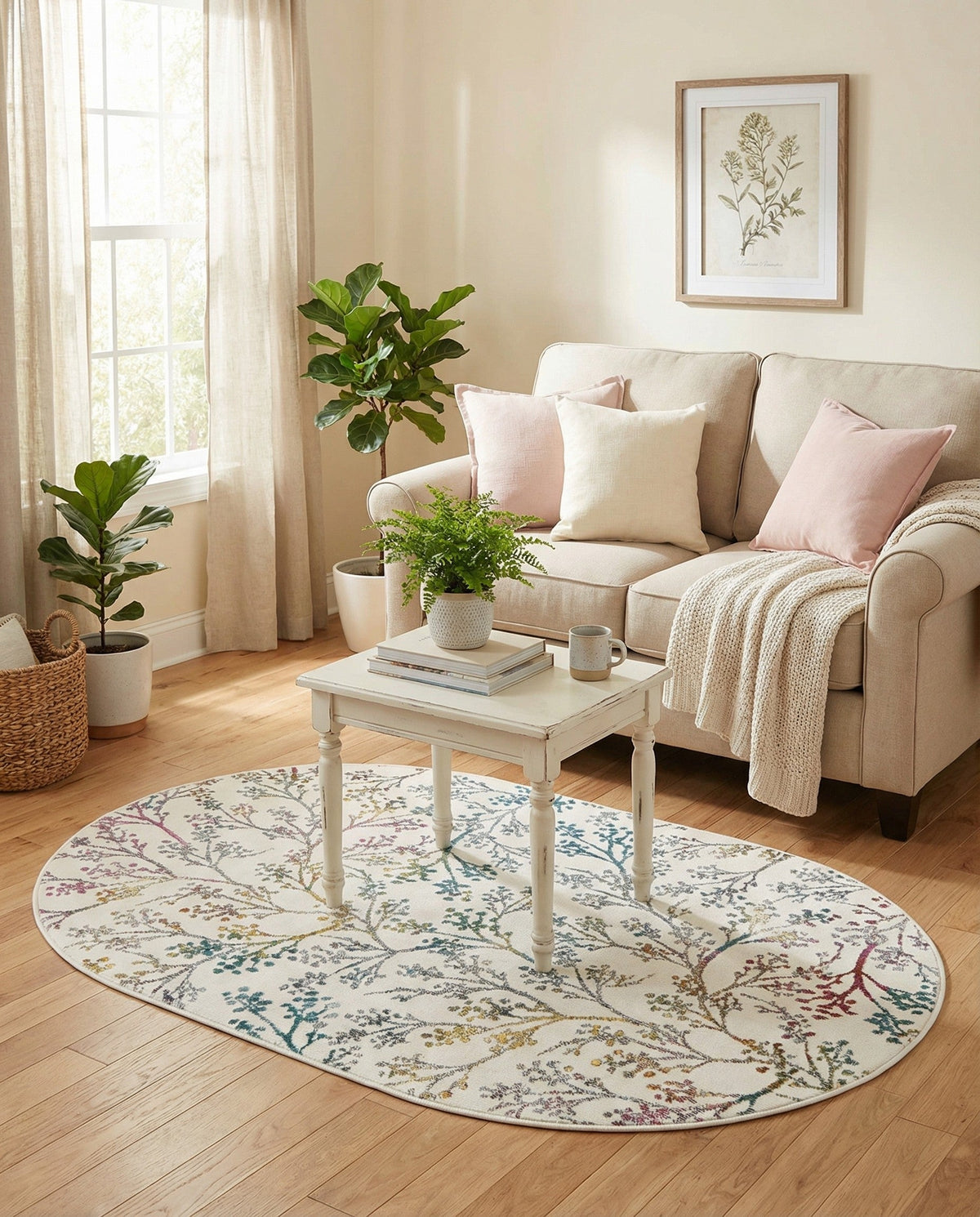 Meadow Breeze Collection Area Rug -  Sunbeam Oval Ivory  lifestyle 146