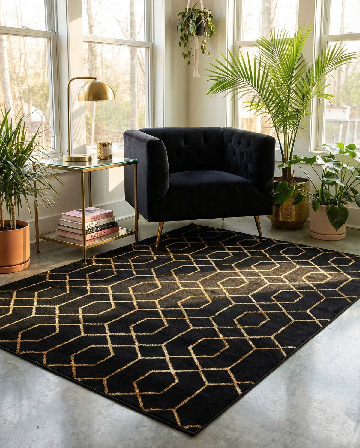 Hollywood Luxe Collection Area Rug - Sunset Rectangle Black and Gold  lifestyle 89