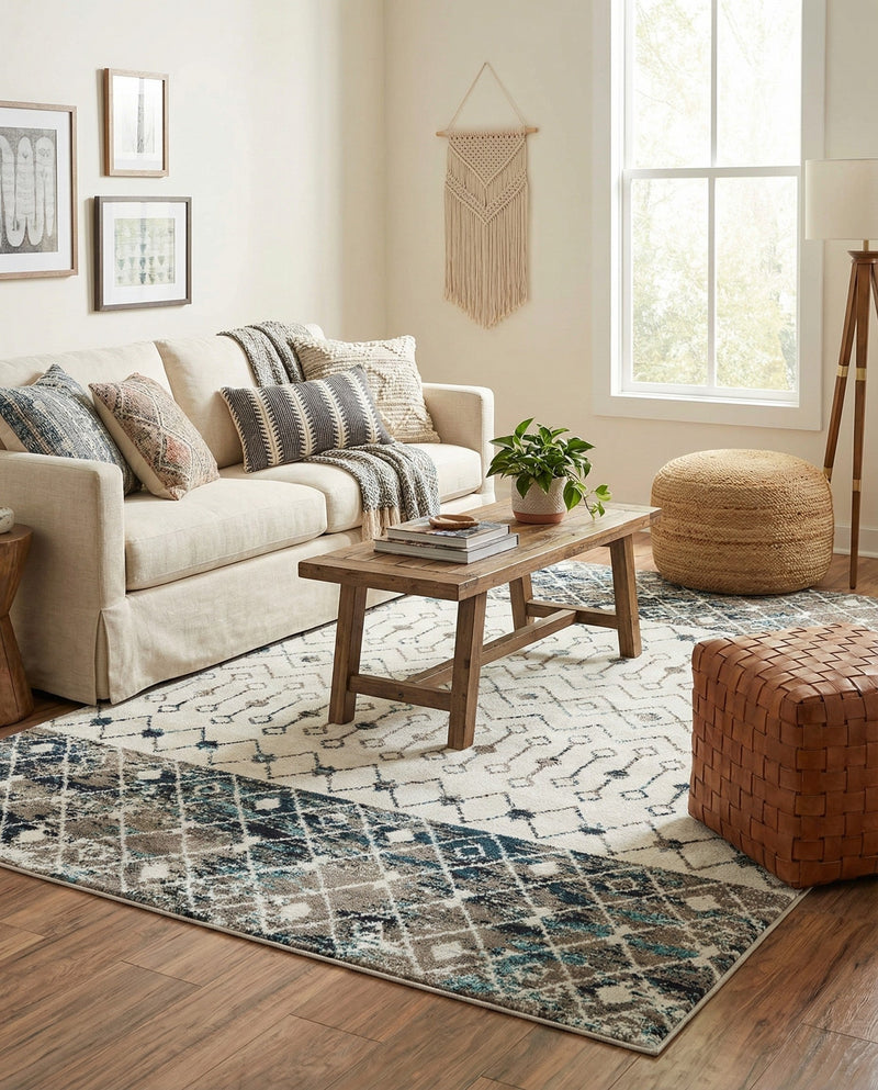 Mediterranean Lattice Collection Area Rug -  Casablanca (Ivory Gray Blue) Rectangle Ivory Gray Blue  lifestyle 11