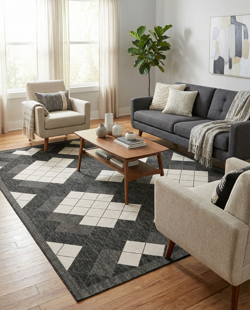 Urban Terrace Collection Area Rug -  Williamsburg Rectangle Black and White  lifestyle 6