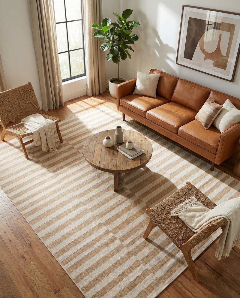 Seaside Stripes Collection Area Rug - Cabana (Taupe) Rectangle Taupe  lifestyle 3
