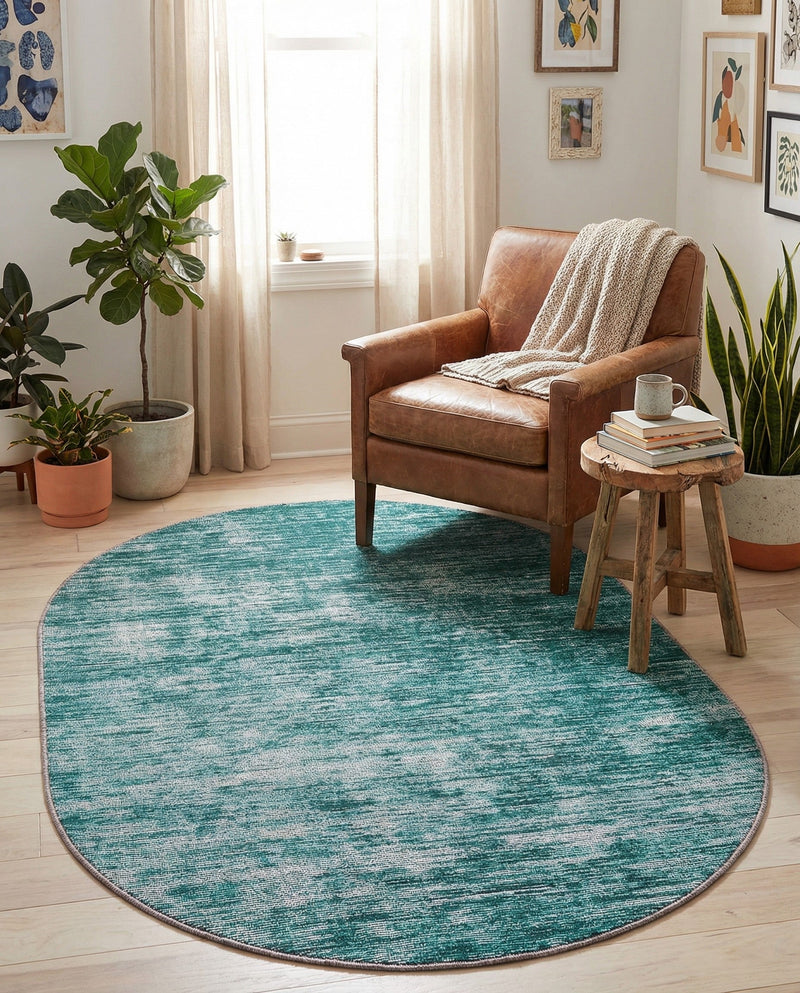 Sahara Essence Collection Area Rug - Oasis (Teal) Oval Teal  lifestyle 27
