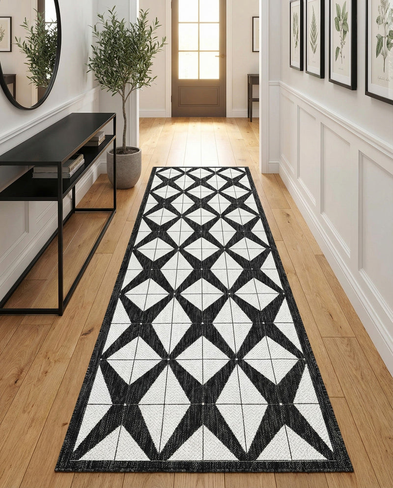 Urban Terrace Collection Area Rug -  Hudson Runner Black and White  lifestyle 47