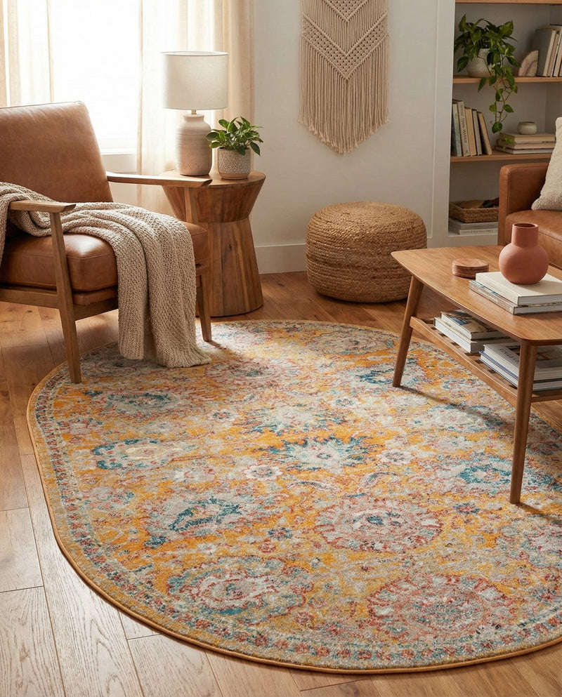 Seville Stripes Collection Area Rug -  Cordoba (Yellow) Oval Yellow  lifestyle 70