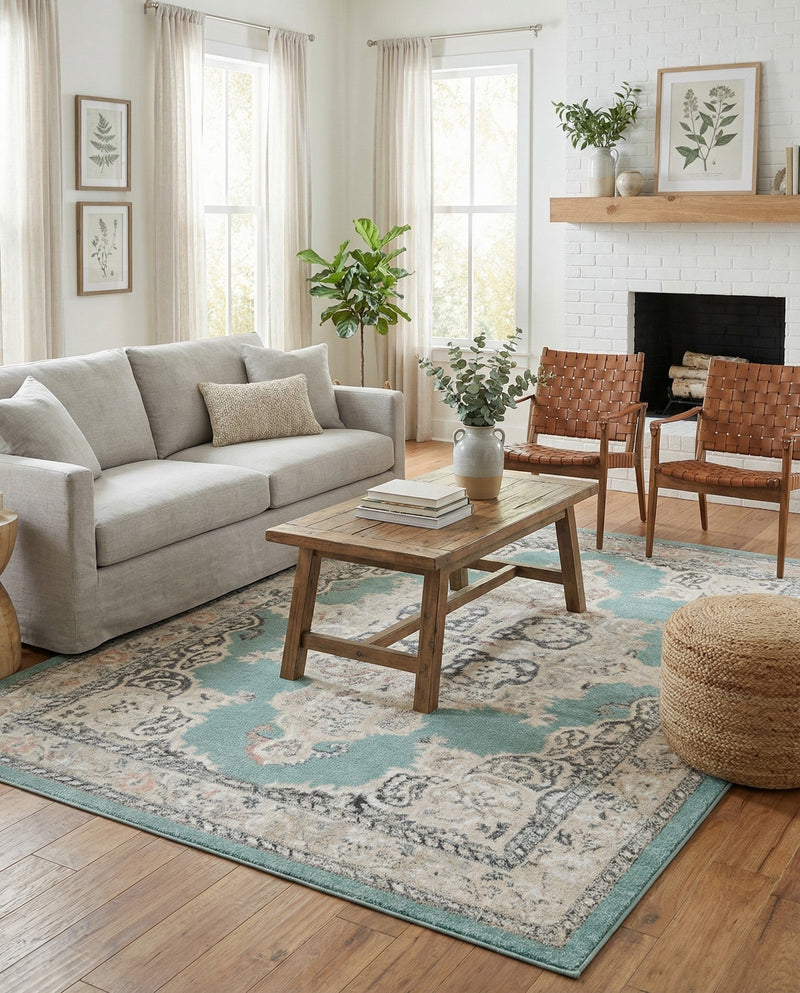 Beverly Grove Collection Area Rug -  Fairfax (Aqua) Rectangle Aqua  lifestyle 18