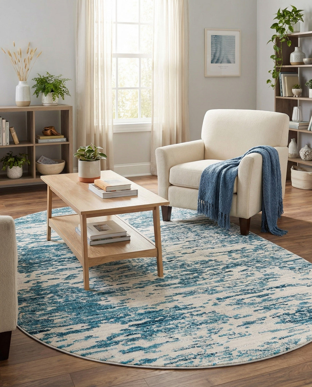 Serenity Sands Collection Area Rug - Dunescape Oval Blue  lifestyle 105