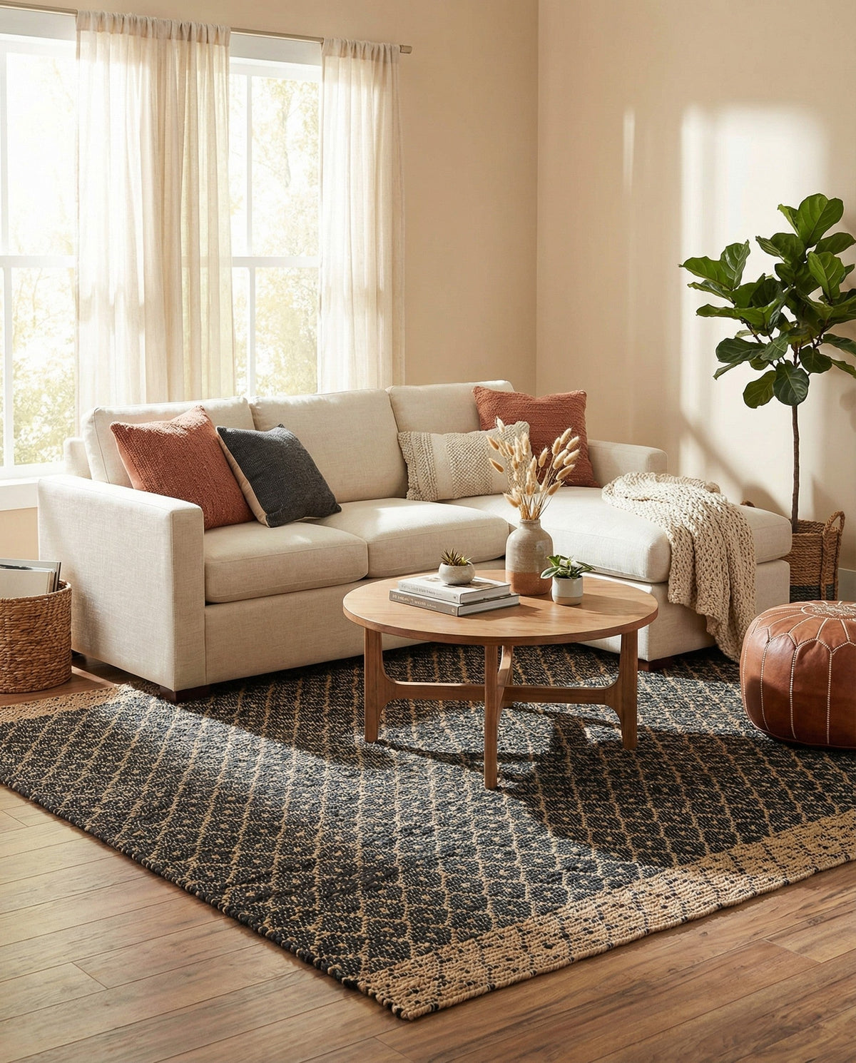 Tulum Trellis Collection Area Rug - Shoreline Square Black  lifestyle 146
