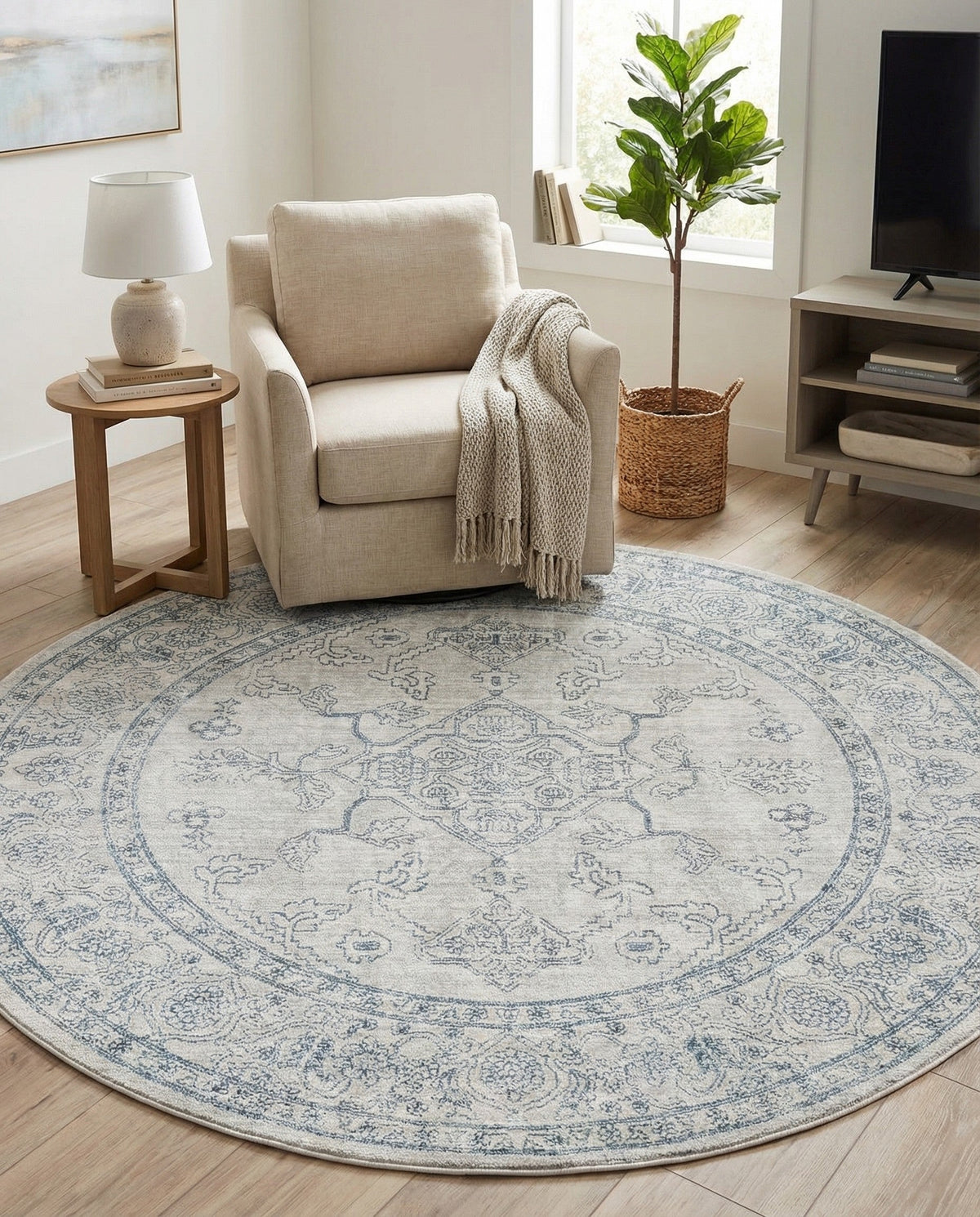 Coastal Haven Collection Area Rug -  Marina Round Gray  lifestyle 178
