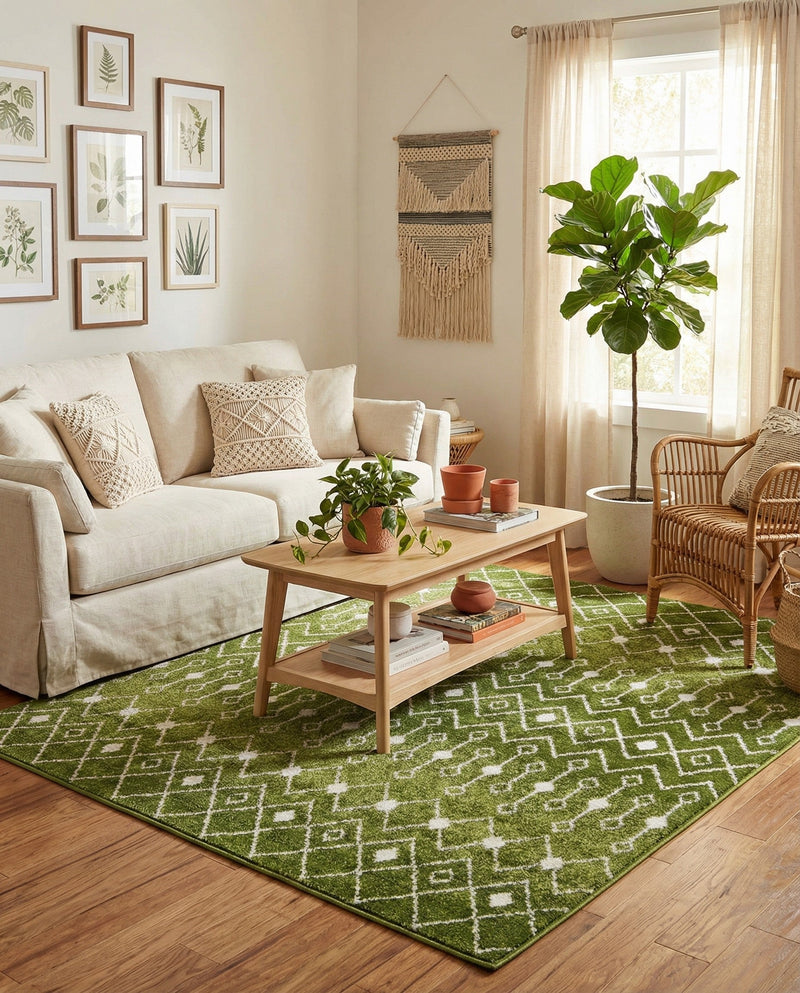 Mediterranean Lattice Collection Area Rug - Santorini (Green) Square Green  lifestyle 27