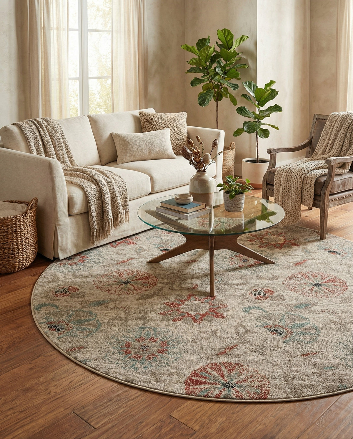 Seaside Blooms Collection Area Rug - Seychelles Round Beige  lifestyle 56