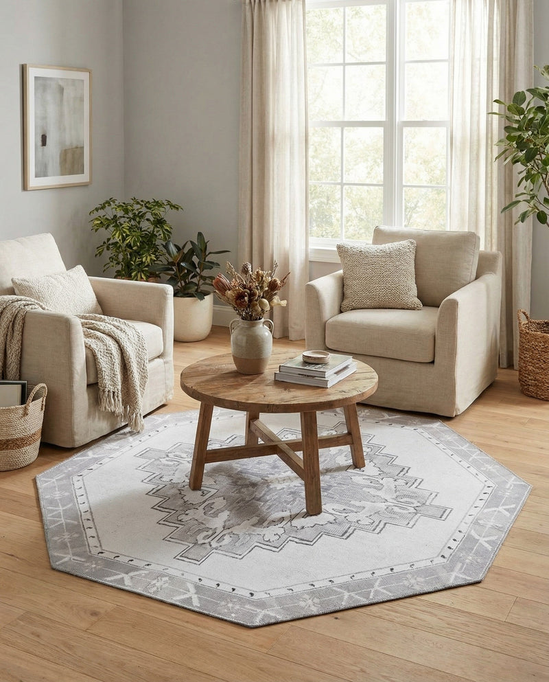 Heritage Elegance Collection Area Rug -  Winterthur (white Gray) Octagon white Gray  lifestyle 76