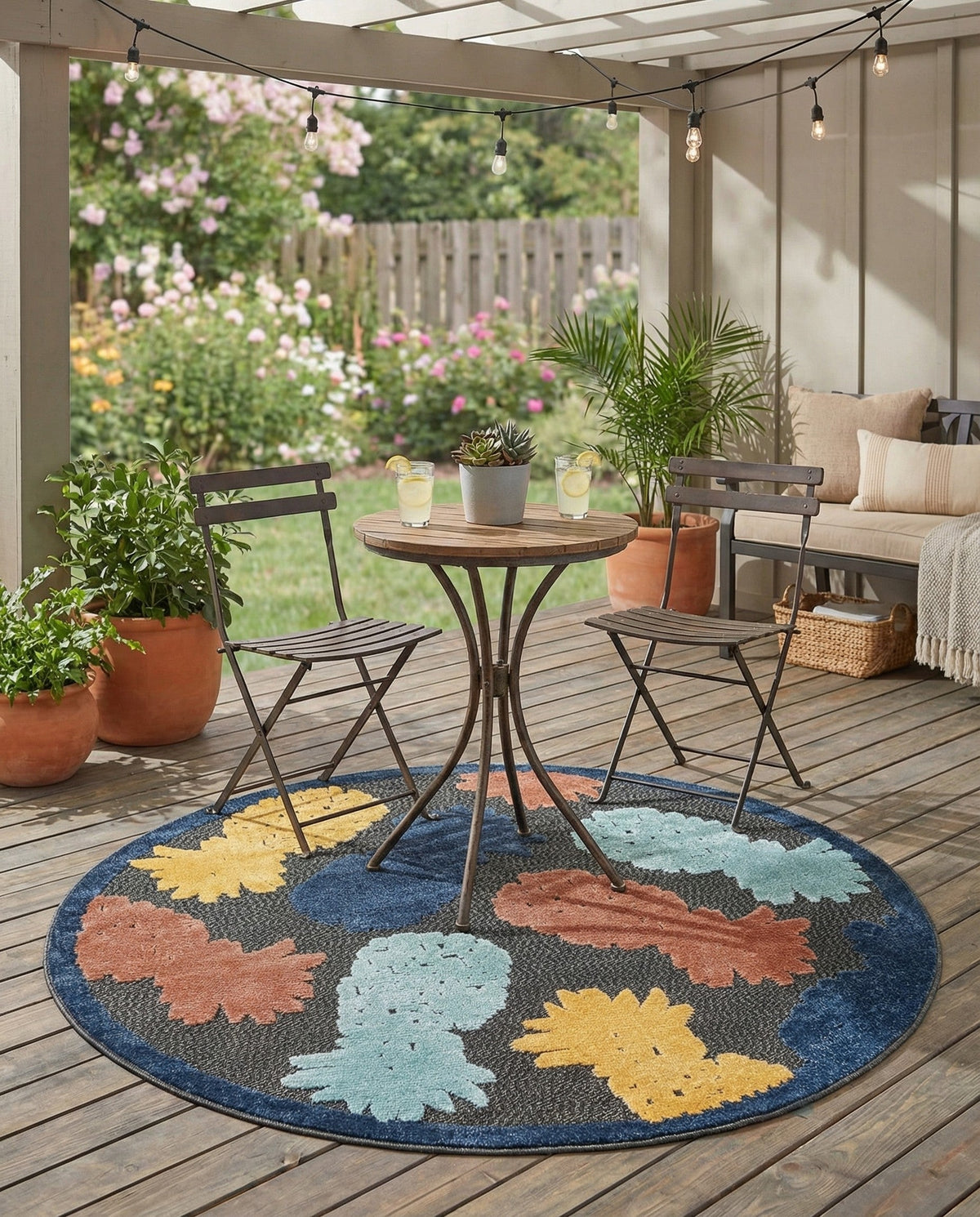Caribbean Terrace Collection Area Rug -  Nevis Round Black  lifestyle 85
