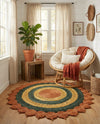 Woven Seaside Jute Collection Area Rug - Coastalhaven (Orange Green Yellow) Round Orange Green Yellow  lifestyle 10