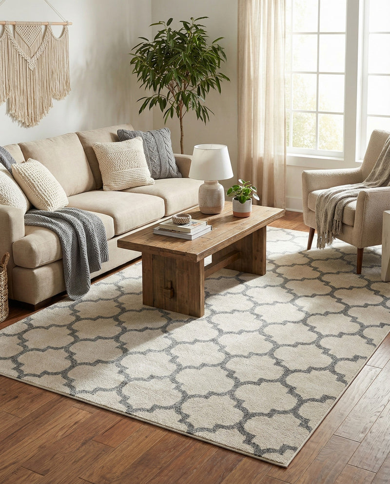 Lattice Gardens Collection Area Rug -  Bloomfield (Beige and Gray) Rectangle Beige and Gray  lifestyle 3