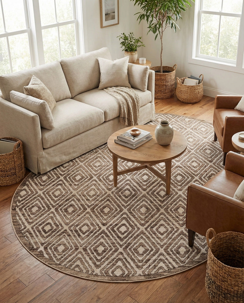 Sanctuary Retreat Collection Area Rug -  Oasis Round Chocolate Brown  lifestyle 163