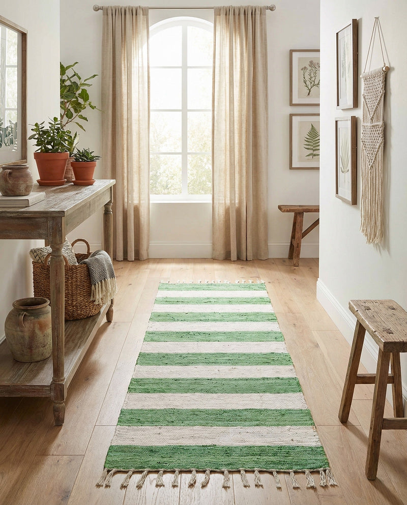 Tassel Trail Collection Area Rug - Pathway (Green and Ivory) Runner Green and Ivory  lifestyle 41