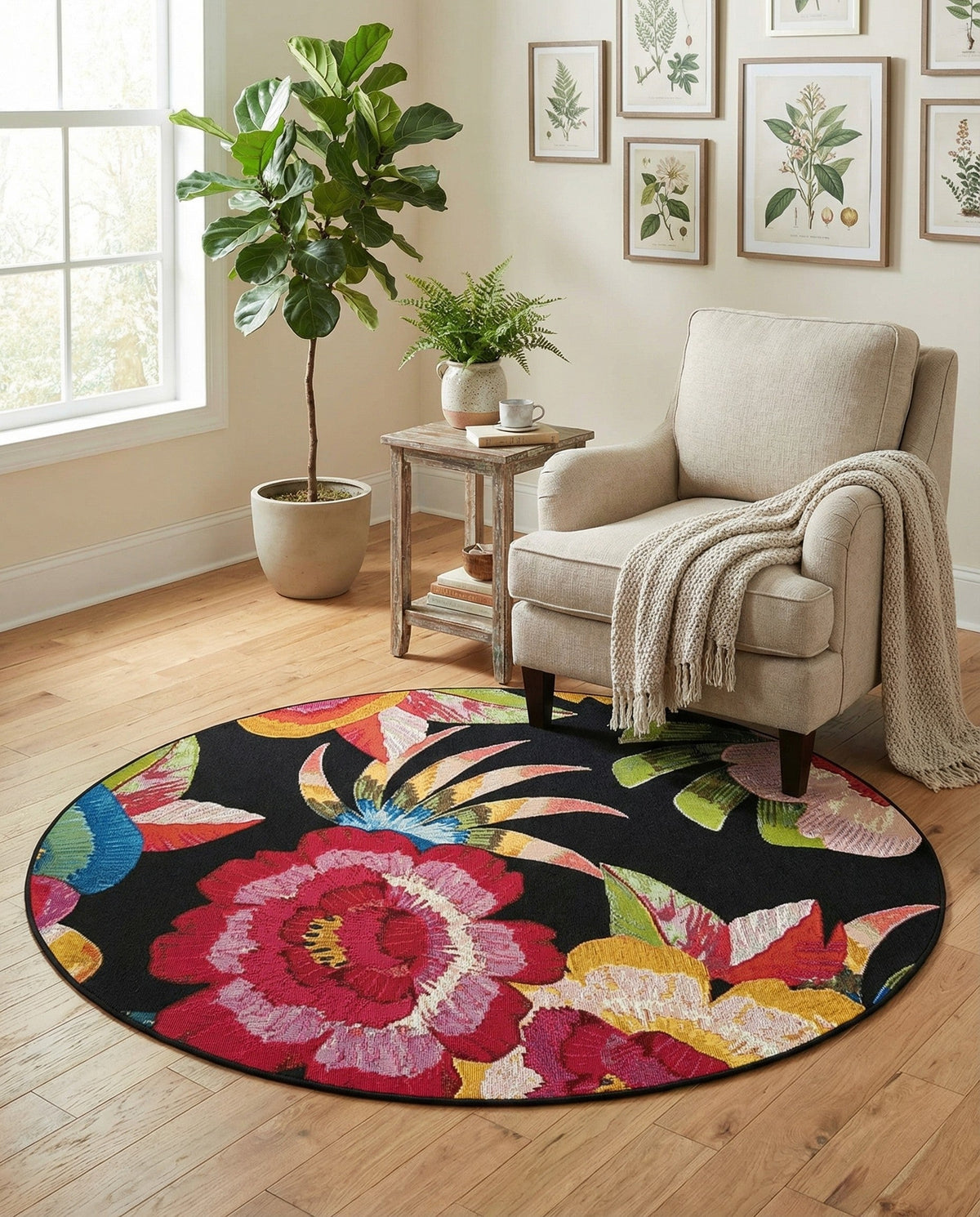 Seaside Blooms Collection Area Rug -  Versailles Round Multi  lifestyle 102