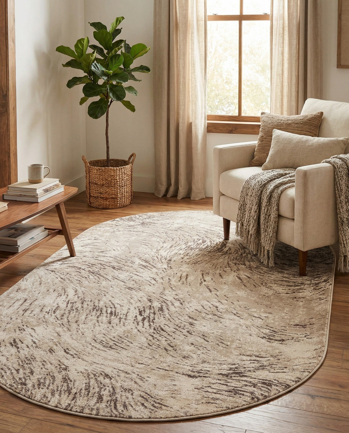 Serenity Sands Collection Area Rug -  Quietshore Oval Brown  lifestyle 96