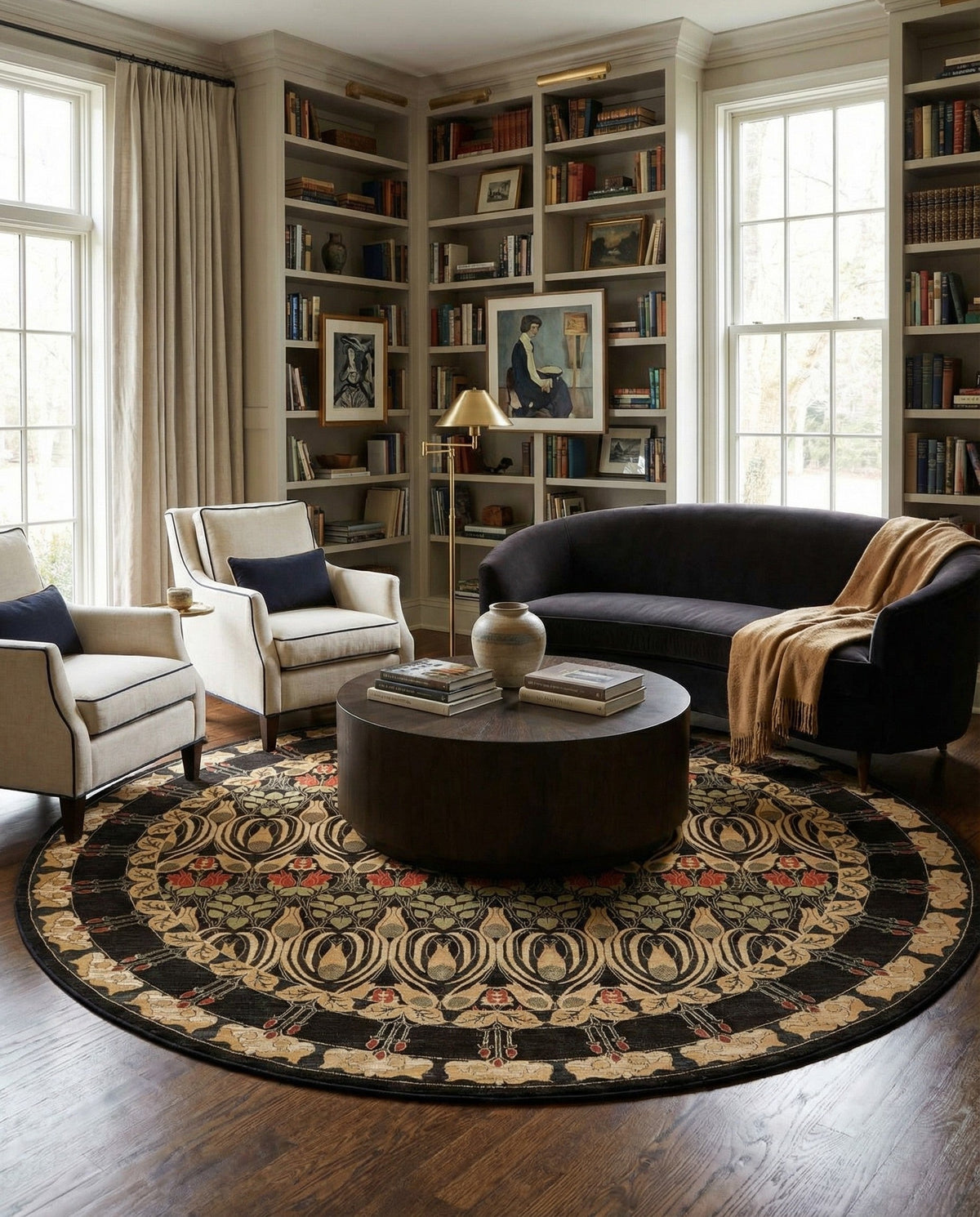 Chelsea Elegance Collection Area Rug -  Brompton (Black) Round Black  lifestyle 59