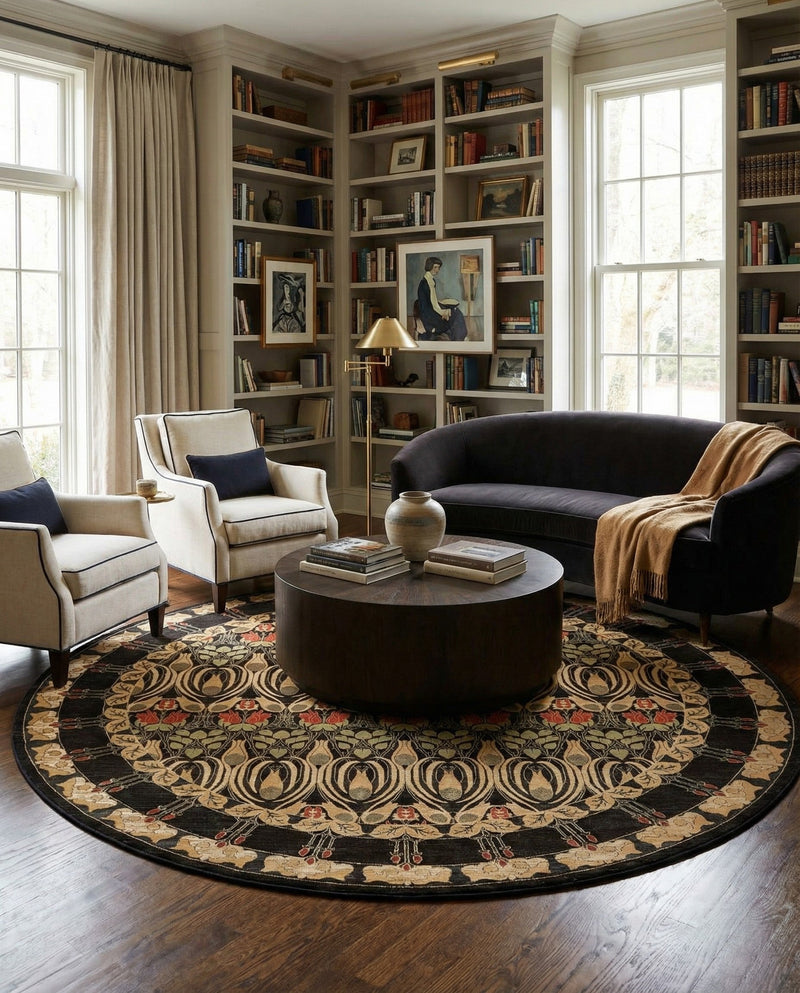 Chelsea Elegance Collection Area Rug -  Brompton (Black) Round Black  lifestyle 59