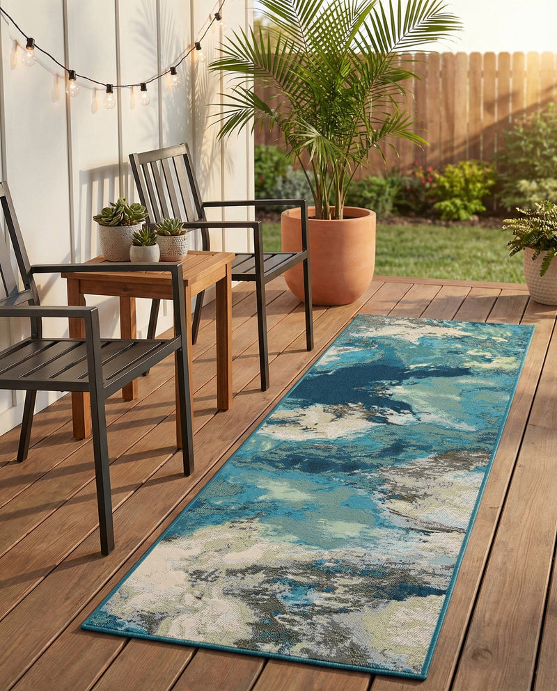 Urban Terrace Collection Area Rug -  Gazebo Runner Blue and Ivory  lifestyle 75
