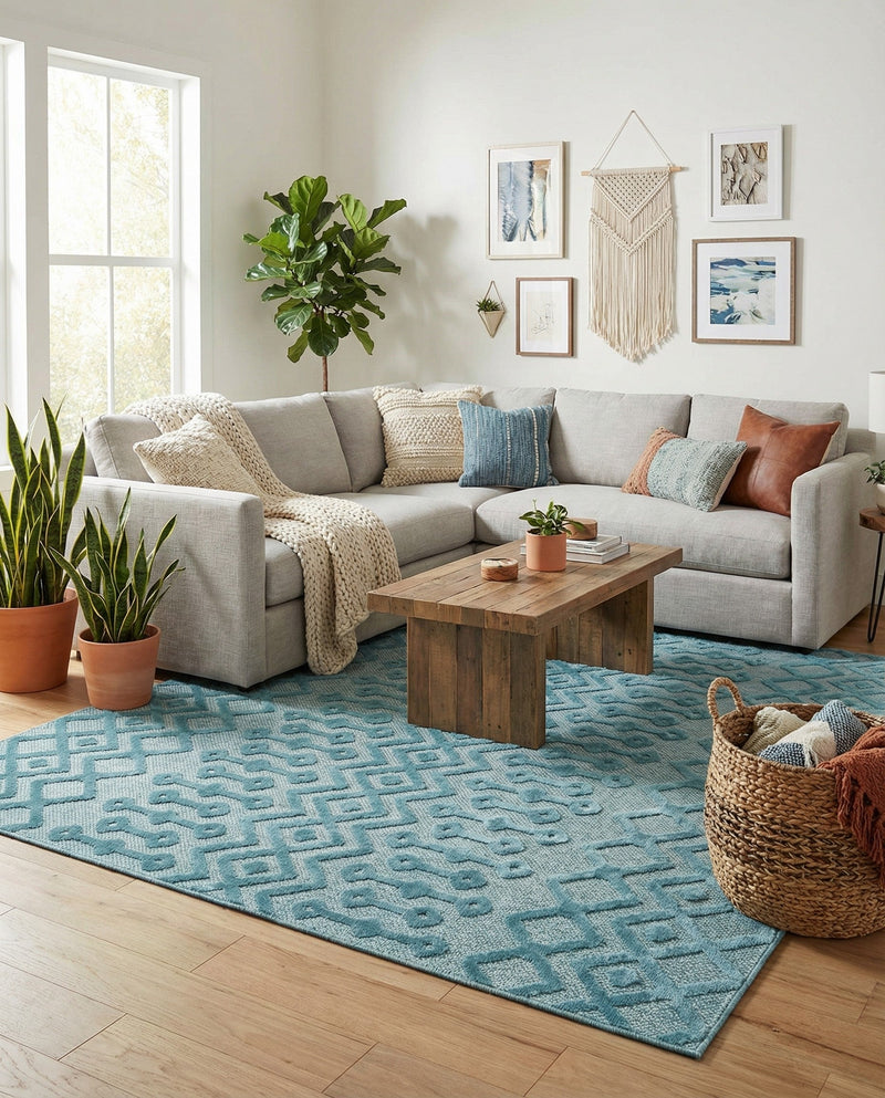 Garden Lattice Charm Collection Area Rug -  Pergola (Aqua) Square Aqua  lifestyle 35