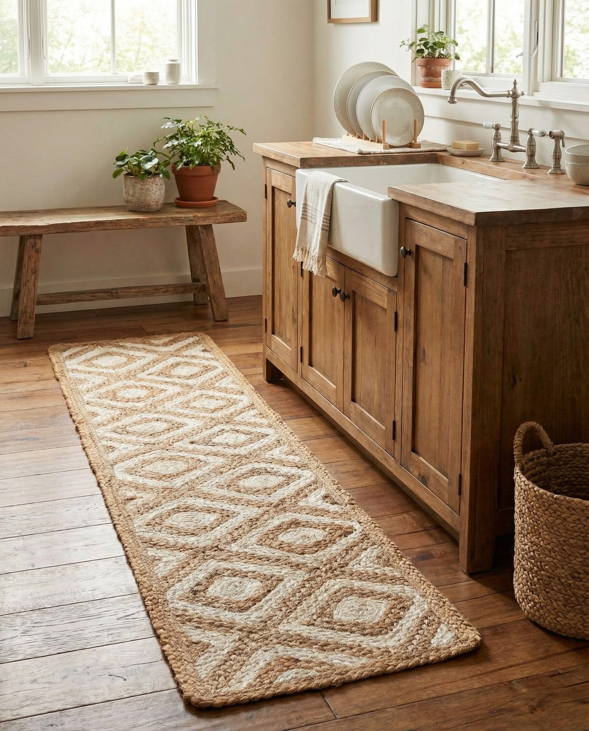 Woven Seaside Jute Collection Area Rug - Marina Table Runner Natural  lifestyle 119