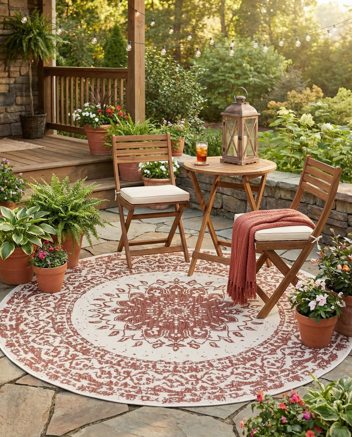 Patio Heritage Collection Area Rug -  Lafayette (Rust Red) Round Rust Red  lifestyle 84