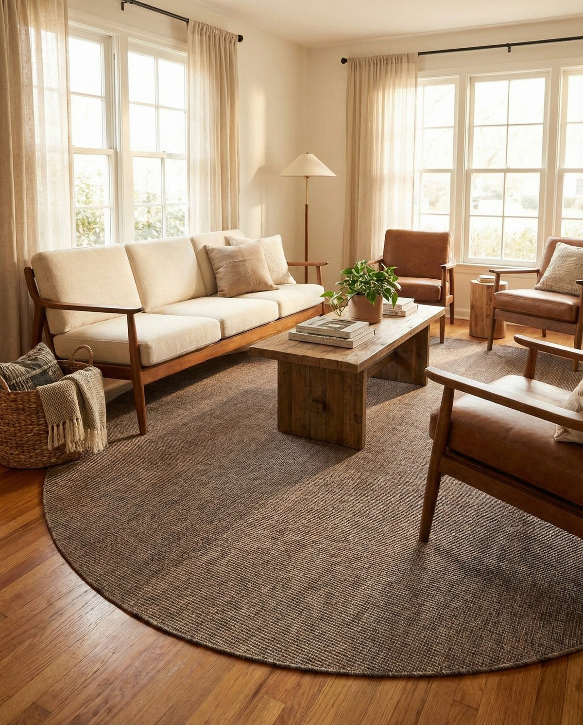 Seaside Serenity Collection Area Rug - Veranda (Light Brown) Round Light Brown  lifestyle 80