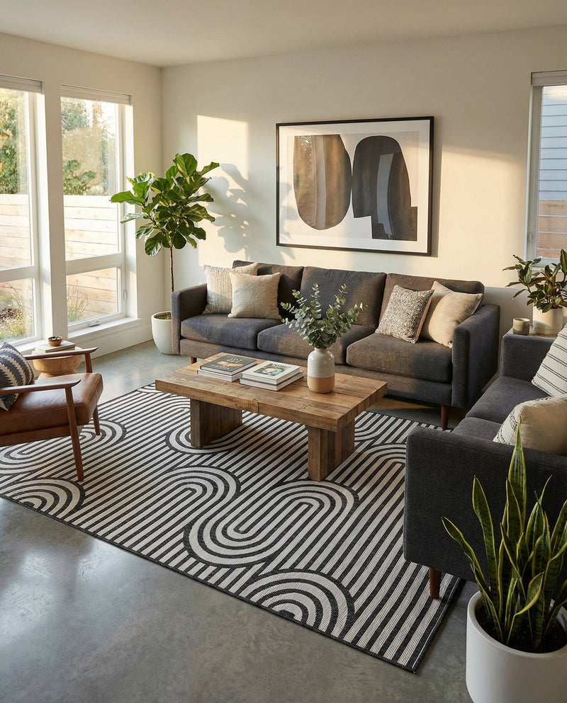Urban Terrace Collection Area Rug -  Uptown Rectangle Black and White  lifestyle 17