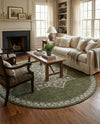 Patio Heritage Collection Area Rug -  Charleston (Green) Round Green  lifestyle 62
