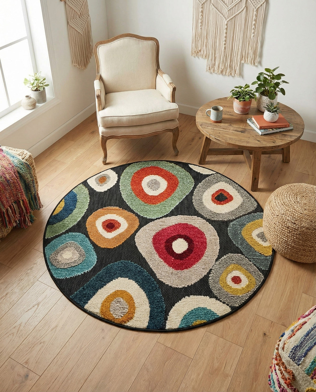 Outdoor Marrakesh Collection Area Rug -  Chefchaouen Round Multi Black  lifestyle 140