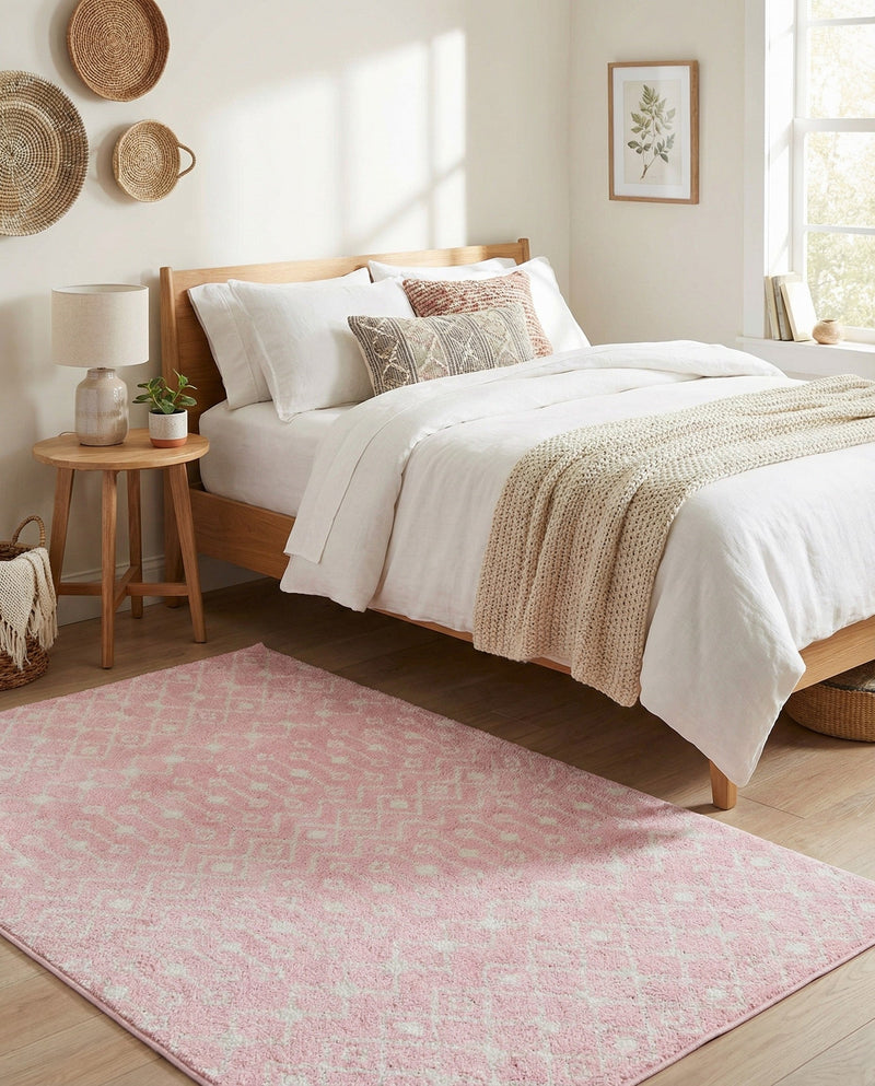 Mediterranean Lattice Collection Area Rug - Santorini (Pink) Rectangle Pink  lifestyle 10