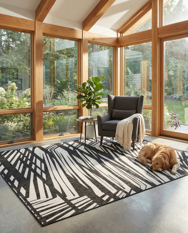 Urban Terrace Collection Area Rug -  Queens Rectangle Black and White  lifestyle 22