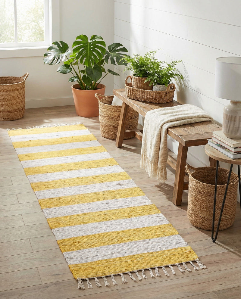 Tassel Trail Collection Area Rug - Pathway (Yellow and Ivory) Runner Yellow and Ivory  lifestyle 34