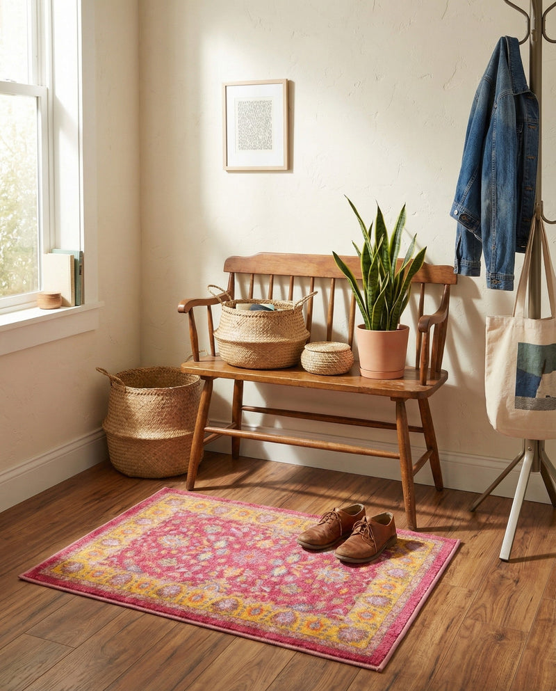 Casablanca Tapestry Collection Area Rug -  Marrakech (Berry Pink) Rectangle Berry Pink  lifestyle 7