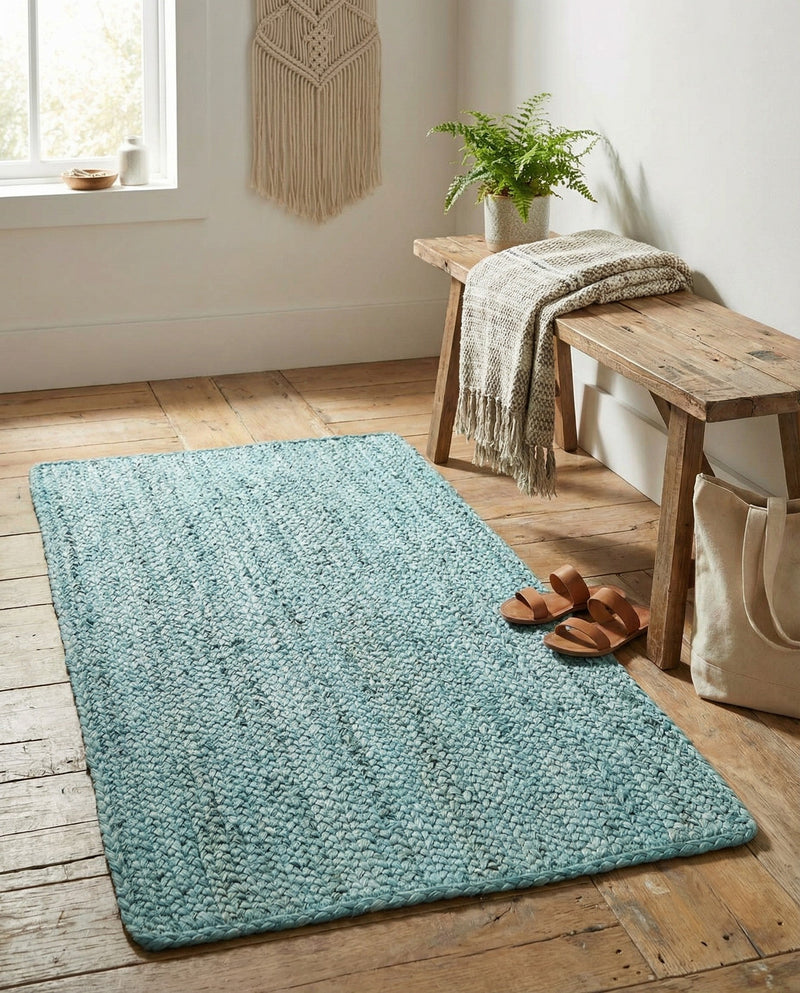 Woven Seaside Jute Collection Area Rug - Savannah (Turquoise) Rectangle Turquoise  lifestyle 8