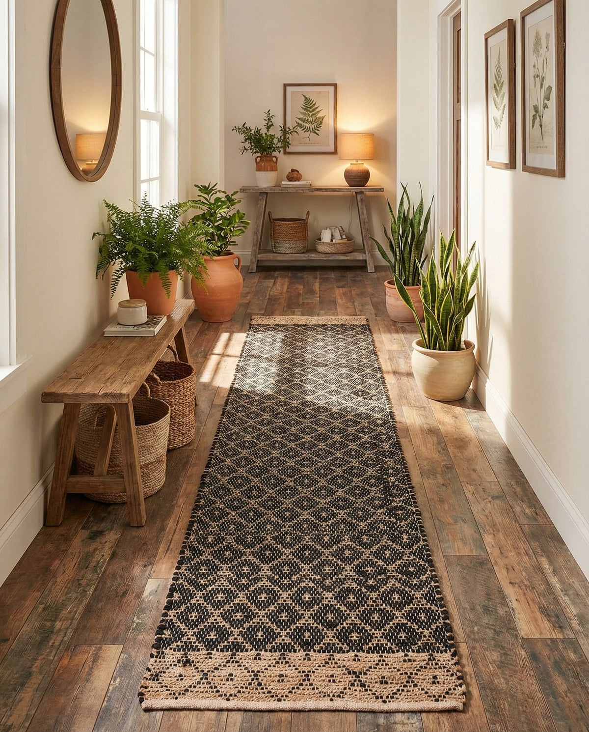 Tulum Trellis Collection Area Rug - Shoreline Runner Black  lifestyle 139