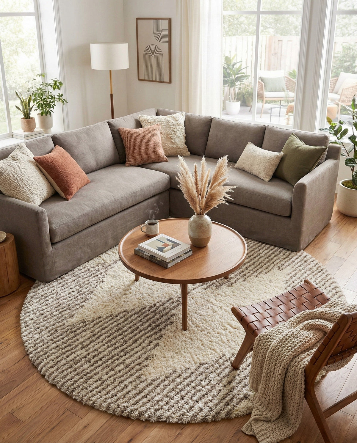 Eternal Plush Oasis Collection Area Rug -  Bliss Round Pearl and Khaki  lifestyle 88